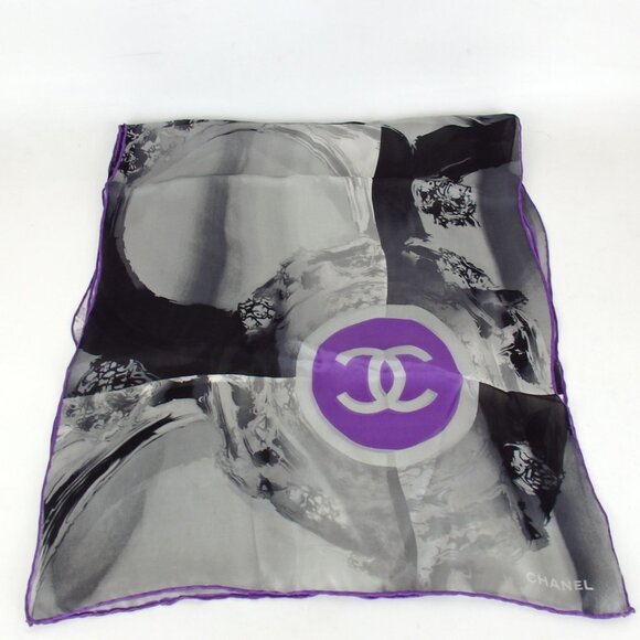 Authentic CHANEL Long COCO Mark scarf silk [Used] - Picture 1 of 5